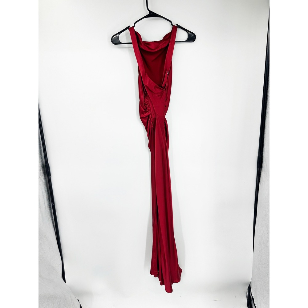 Reformation Casette Silk Dress 6 Red Open Back Cowl Neck Maxi Gown - Picture 3 of 10
